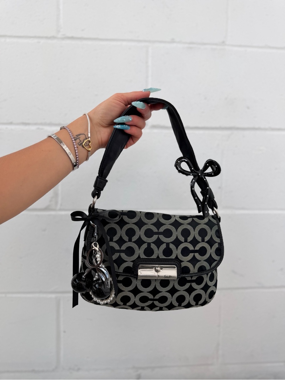 vintage Coach Signature Op Art Canvas Small Shoulder Bag